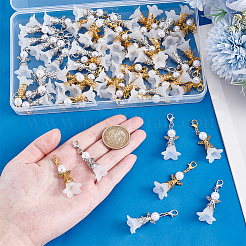 60個 2色 エンジェル ABSプラスチック 模造真珠&アクリルペンダントデコレーション  合金製カニカン付き  プラチナ·ゴールデン  50mm  30個/カラー&nbsp;HJEW-PH02078