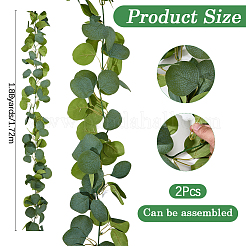 プラスチック製人工ユーカリのつる2個  家の装飾のための  濃い緑  1720x135~200x7mm&nbsp;DIY-CP0013-88