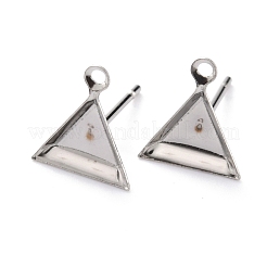 変色しない304ステンレススチールスタッドピアスセッティング  カン付き  三角形  ステンレス鋼色  10x9x1mm  穴：1.2mm  トレイ：6x5mm  ピン：0.8mm&nbsp;STAS-J032-10