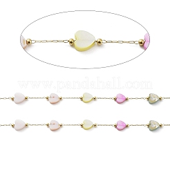 Colorful Natural Shell Heart & Brass Beaded Link Chains&nbsp;CHS-C008-04G