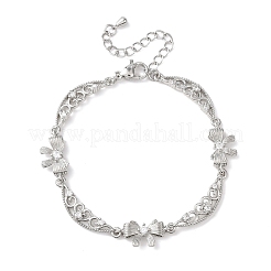 Brass Pave Clear Cubic Zirconia Bowknot and Hollow Moon Link Bracelets&nbsp;BJEW-D387-01P