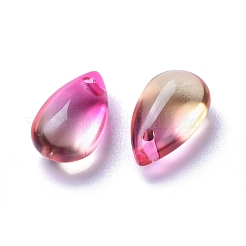 クリアガラスチャーム  染め＆加熱  ティアドロップ  濃いピンク  13.5x8x5.5mm  穴：1mm&nbsp;GLAA-O017-01A