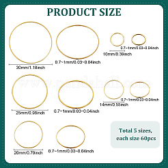 300 個 5 スタイル真鍮リンクリング  ラウンド  ゴールドカラー  10~30x0.7~1mm  60個/カラー&nbsp;KK-PH0011-45G