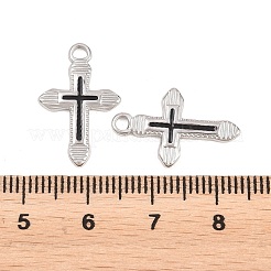 304ステンレススチールエナメルペンダント  クロスチャーム  ステンレス鋼色  ブラック  20.5x13x1.5mm  穴：2mm&nbsp;STAS-K293-32P-02