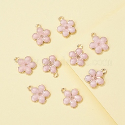 ライトゴールドメッキの合金エナメルペンダント  花  桃パフ  17x14.5x1.5mm  穴：1.6mm&nbsp;X-ENAM-R136-17A