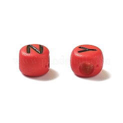 不透明なアクリルビーズ  大穴ビーズ  文字a~z付きのフラットラウンド  ファイヤーブリック  7x5mm  穴：2.5mm  約：3333個/ 500 G&nbsp;OACR-R005-02E