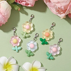 半透明樹脂の花のペンダント装飾  バッグの飾りに使えるステンレススチール製のロブスター クロウ クラスプ チャーム  ミックスカラー  52mm&nbsp;HJEW-JM01891