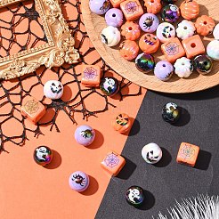 ハロウィンUVメッキアクリルビーズ20種類5個  ラウンド＆キューブ  ミックスカラー  15~16x15~16x15~16mm  穴：2.8~3mm  4個/スタイル&nbsp;OACR-YW0003-80