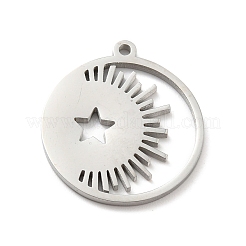 変色しない304ステンレススチールペンダント  三日月と星  ステンレス鋼色  22x20x1.4mm  穴：1.4mm&nbsp;STAS-E152-02P