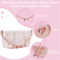 2Pcs 2 Styles Alloy Enamel Bowknot Boot Heart Purse Decorative Chains&nbsp;HJEW-UN00084