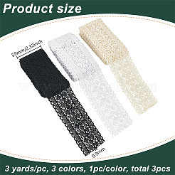 3Pcs 3 Colors Flat Floral Cotton Lace Ribbon&nbsp;OCOR-FG0002-01