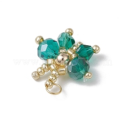 ガラスシードビーズの蝶のペンダント  304ステンレススチールオープン丸カンとガラスビーズ付き  ダークシアン  17x16.5x6mm  穴：2.5mm&nbsp;PALLOY-MZ00562-02