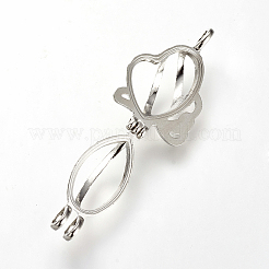 真鍮製ロケットペンダント  ケージペンダント  中空  花  プラチナ  28.5x18x11mm  穴：3x3.5mm  インナー対策：16x8.5mm&nbsp;LS-KK-S319-18P