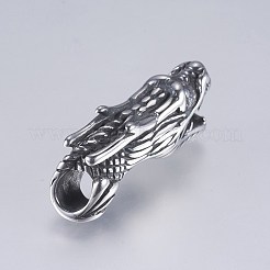 304ステンレススチールスライドチャーム  ドラゴン  アンティークシルバー  38x11x14mm  穴：6~7x7mm&nbsp;STAS-I072-018AS