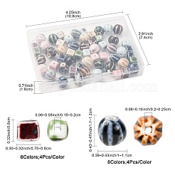 56個 14種類の手作り磁器ビーズ  ファンシーアンティーク施釉磁器  ラウンド＆キューブ  ミックスカラー  8~12x7.5~11x7.5~10.5mm  穴：1.5~2.5mm  4個/スタイル&nbsp;PORC-FS0001-30