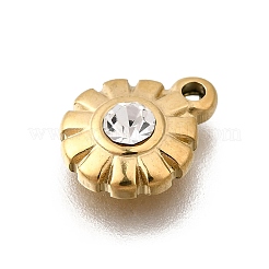 304ステンレススチールチャーム  ラインストーン付き  花のチャーム  イオンプレーティング（ip）  18KGP本金メッキ  11x8.5x3mm  穴：1.2mm&nbsp;STAS-F318-10A-G