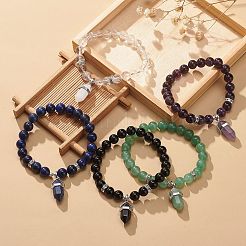 女性のための弾丸のチャームを持つ天然宝石ラウンド ビーズ ストレッチ ブレスレット  内径：2~2-1/8インチ（5.1~5.3cm）&nbsp;BJEW-JB09018