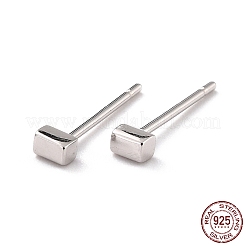 Anti-Tarnish Minimalist Rectangle Rhodium Plated 925 Sterling Silver Stud Earrings&nbsp;EJEW-I259-06P