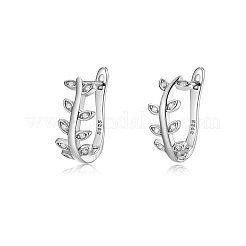 女性用スターリングシルバー製パヴェモアッサナイトフープピアス925点  葉  銀  20x15mm&nbsp;AV3765