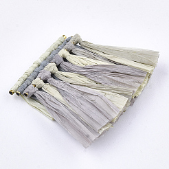 ラフィアタッセルペンダントデコレーション  真鍮パーツ  ゴールドカラー  グレー  45~47x45~55x5~6mm  穴：1.6mm&nbsp;FIND-T023-16