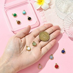10種類のスタイルのミックスジェムストーンハーフラウンドチャーム10個。  304ステンレススチール製金具付き  ゴールドカラー  染めと未染色の混合  13.5x10x5mm  穴：1.5mm  1個/スタイル&nbsp;G-CJ0001-81