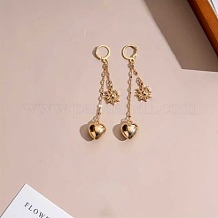 女性用合金製ハート＆フラワーフレンチフックピアス＆ペンダントネックレスセット  ゴールドカラー  ネックレス：16.54インチ（42cm）  ピアス：85x15mm&nbsp;WG5521E-01