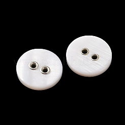 天然の貝ボタン  2穴合金アイレット平型丸ボタン  ホワイト  12.5x2mm  穴：1.1mm&nbsp;SH-CBAC226-01