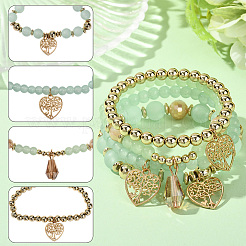 1 Set Acrylic & Glass Beaded Stretch Bracelet Sets&nbsp;BJEW-SP0001-11