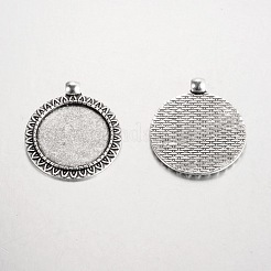 Flat Round Tibetan Style Alloy Pendant Cabochon Settings&nbsp;PALLOY-K109-17AS-RS
