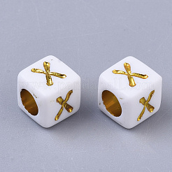 メッキアクリルビーズ  水平穴  ゴールドライン入り  アルファベットスタイル  キューブ  文字.x  5.5~6x5.5~6x5.5~6mm  穴：3.5mm  約3000個/500g&nbsp;SACR-S297-09X