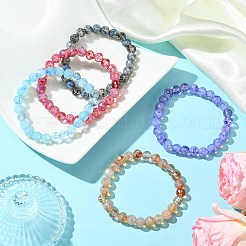 8mmファセットカットの丸型透明ベーキングペイントガラスビーズを使用した伸縮性ブレスレット（女性用）  ミックスカラー  内径：2~2-1/4インチ（5.2~5.6cm）&nbsp;BJEW-JB10732