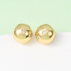Round Brass Micro Pave Clear Cubic Zirconia Stud Earrings&nbsp;EJEW-D346-04G