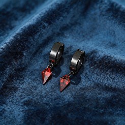 真鍮製、キュービックジルコニア付き、菱形フープ型ドロップピアス  ブラック  25mm&nbsp;WGCB4B5-01