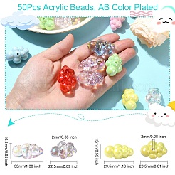 50PCSアクリルビーズ  ABカラーメッキ  雲  ミックスカラー  15~33x22.5~29.5x16.5~20.5mm  穴：2mm&nbsp;OACR-CJ0002-12