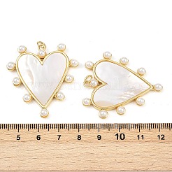 Brass Pave Natural White Shell Pendants&nbsp;KK-S526-65G