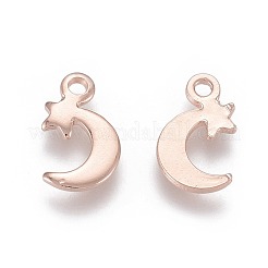 ステンレススチールチャーム201個  スターとムーン  ローズゴールド  11x7x1mm  穴：1.5mm&nbsp;STAS-H436-48RG