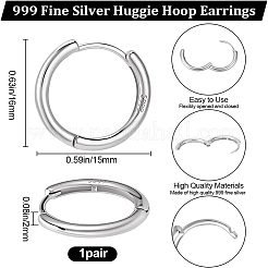 1ペア999個のファインシルバーハギーフープピアス  銀  16x15x2mm&nbsp;EJEW-BBC0001-39B