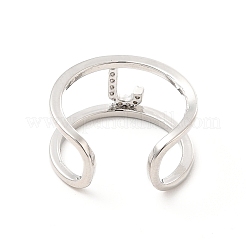 Clear Cubic Zirconia Initial Letter Open Cuff Ring&nbsp;RJEW-A012-01P-J