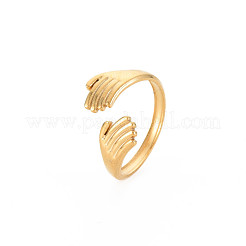 Ion Plating(IP) 304 Stainless Steel Double Hand Hug Open Cuff Ring for Women&nbsp;RJEW-S405-199G