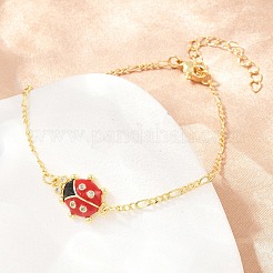 Brass Pave Cubic Zirconia Enamel Red Ladybug Link Bracelets for Women&nbsp;KK-CBA68DA-03G