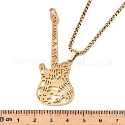 201 Stainless Steel Hollow Guitar Pendant Box Chain Necklaces&nbsp;NJEW-M086-03G