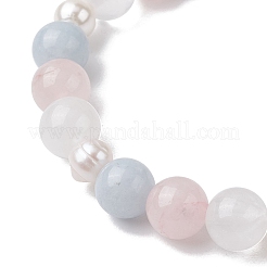 Natural Rose Quartz & White Jade & Pearl Round Beaded Stretch Bracelets for Women&nbsp;BJEW-JB11041-01