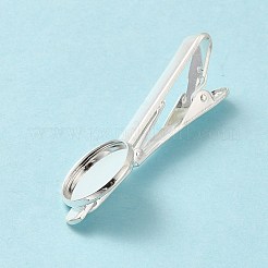 真鍮製のタイバークリップ、カボションセッティングのネクタイピン  丸型ベゼルトレイ  銀  54x17.5x13.5mm  トレイ：16.1mm&nbsp;KK-A159-01S