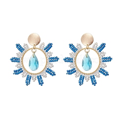 Teardrop Brass Glass Dangle Stud Earrings&nbsp;EJEW-MZ00388-01