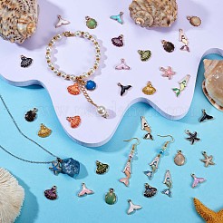 48 個海のテーマチャームペンダントフィッシュテイル貝殻エナメルチャーム混合形状のペンダントジュエリーネックレスブレスレットイヤリング作る工芸品  ゴールドカラー  13x14.6mm&nbsp;JX126A