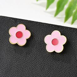 304ステンレススチールエナメルスタッドピアス  18KGP本金メッキ  花  8.5x8.8mm&nbsp;STAS-E502-01G-02