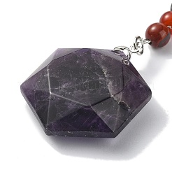 Natural Amethyst Hexagon Pendant Keychain&nbsp;G-Z033-02A-P