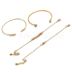 4Pcs 4 Styles Feather & Flat Round Alloy with Crystal Rhinestone Cuff Bangles & Link Bracelets&nbsp;FS-WGEDE23-01