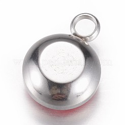 ガラスチャーム  7月の誕生石チャーム  多面カット  304ステンレススチール製金具付き  フラットラウンド  レッド  14x10x6.5mm  穴：2.5mm&nbsp;GLAA-G019-P08