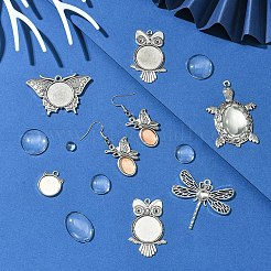 DIYペンダントキット  チベットスタイルの合金ペンダントカボションカットを含む  クリアガラスカボション  アンティークシルバー&nbsp;DIY-YW0009-69